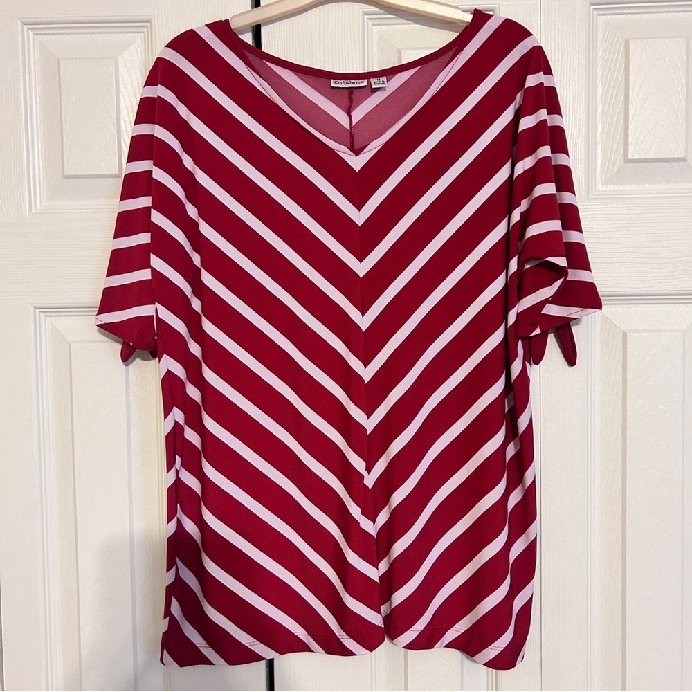 Croft & Barrow red and white short open sleeve womens medium top with ties - Picture 1 of 9